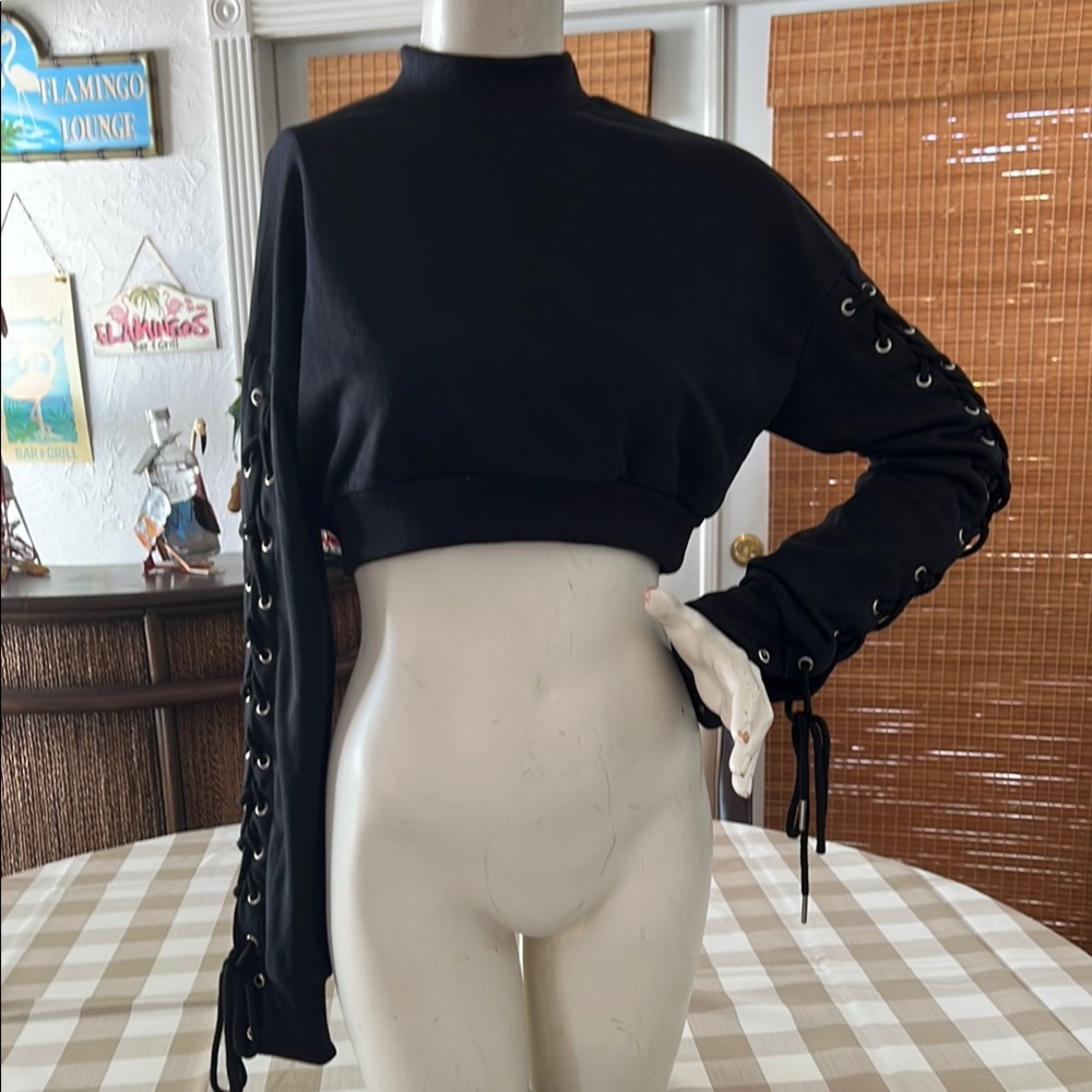 Black Asymmetrical Crop with Mandarin Collar
